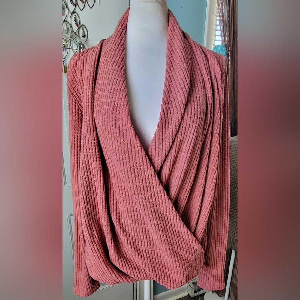 Akemi + Kin Anthropologie Woodruff Waffle Knit Wrap Long-sleeved Top Womens S